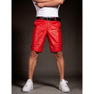 Pantalones Cortos de Cuero PU Rojos Personalizados con el Logotipo Propio, Diseño Más Reciente, Hechos a Mano, Cómodos para Hombre, Moda Urbana - Product Image 2