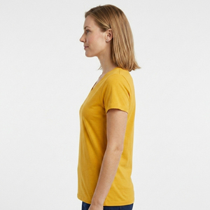 T-shirt col V blanc uni mélangé pour femme, coupe décontractée, manches courtes, classique et respirant – Prix de gros - Product Image 3