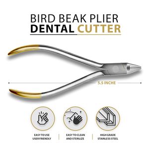 Pince à bec d'oiseau T/C avec coupe-fil, pince à former des boucles, pince à cintrer le fil, inserts en carbure de tungstène, manche doré, instrument dentaire - Product Image 2