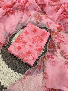 Sari Reglance Premium de Georgette Suave con Estampado Floral, Corte Khatli Hecho a Mano, Trabajo Dana Butti, Bordado Aarco, Blusa a Juego con Trabajo Khatli - Product Image 5