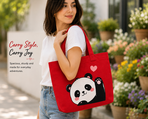 Bolso de mano de lona roja AMANI con estampado de panda lindo para mujer, estilo moderno para viajes y compras, para todas las estaciones - Product Image 4