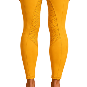 Leggings d'équitation jaune doré pour femmes, taille haute, avec grip en silicone extensible et poches intégrées - Product Image 3
