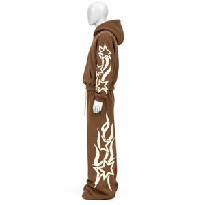 Ensemble de survêtement unisexe personnalisé avec logo imprimé, effet délavé, style streetwear, sweat à capuche et pantalon de survêtement, 100 % coton, décontracté, automne, adulte - Product Image 6