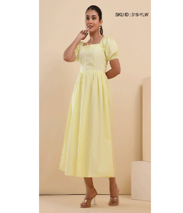 Vestido de Verano para Mujer, Color Amarillo Sólido, Elegante, Informal, para Oficina o Aire Libre, Cómodo, Ligero, 100% Algodón - Product Image 1