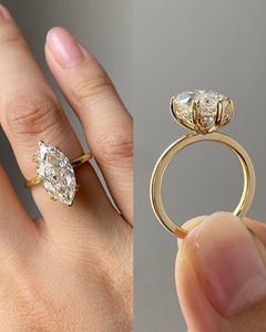 Anillo de Compromiso con Diamante Cultivado en Laboratorio Marquise de 2.05 CT, Oro Amarillo de 14K, Halo Oculto, 6 Puntas Solitario con Banda de 1.8MM - Product Image 2