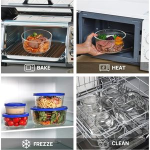 Set di 4 Ciotole in Vetro con Coperchi (1, 2, 4, 7 Tazze) Contenitori per Pranzo Adatti al Microonde, per Preparazione Pasti e Conservazione Avanzi - Product Image 4