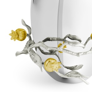 Jarrón de lujo Saleem International 2026 con diseño de granada, color plateado, de metal, con hoja de ginkgo marrón dorado - Product Image 3