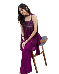 Georgette Top คุณภาพสูงพร้อม Georgette Plazzo ที่สวยงามพร้อมกระจกฟอยล์และงานลําดับ (เย็บเต็ม) - Product Image 1