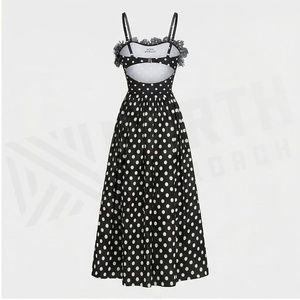 Vestido de gasa negro con lunares para mujer, con escote sin tirantes con volantes y falda de corte A - Product Image 2