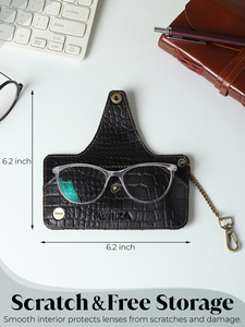 WRIZA Estuche para gafas duradero, clásico, hecho a mano, de cuero genuino con estampado de cocodrilo |   Funda Delgada para Gafas de Sol con Gancho para Llavero | - Product Image 5