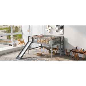 Letto a soppalco a basso profilo per bambini con scaletta e scivolo, colore grigio - Product Image 5