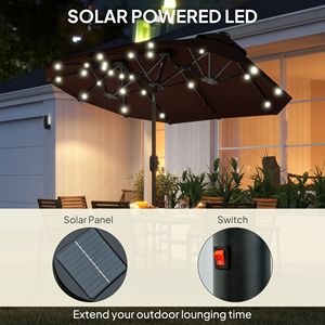 Ombrellone da Giardino Bifacciale 3m con Luci Solari e Base Inclinabile a Pulsante per Tavolo da Pranzo o Caffè - Product Image 4