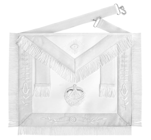 Past Grand Master Blue Lodge <b>Apron</b> - All <b>White</b> With Wreath & Pillars High End Masonic <b>Aprons</b> produced with fine materials - Product Image 1