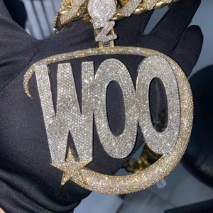 สร้อยคอจี้รูปตัวอักษร Woo ชุบทอง 22k ประดับคริสตัลและเพชรเทียม สไตล์ฮิปฮอปสำหรับผู้ชาย เหมาะสำหรับใส่ทุกวัน - Product Image 4