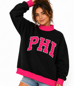 Women's <b>Black</b> Polyester Sweatshirt with Front Logo Embroidery Stand Collar <b>Long</b> <b>Sleeve</b> Casual <b>Top</b> - Product Image 5