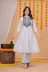 Women Embroidered Formal Suit Set V-Neck A-<b>Line</b> Tunic <b>Pants</b> Summer Wear - Product Image 3