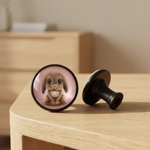 Perilla Redonda de Resina para Muebles con Diseño de Conejito para Niños, Fácil Instalación - Product Image 1