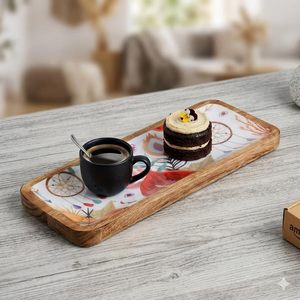 Restaurant Server <b>Top</b> Notch Wooden Floral Printed Rectangular Platter Handcrafted Exclusive Design <b>Decorative</b> for Home Usage - Product Image 3