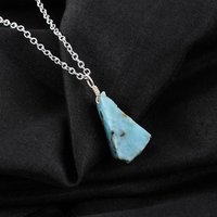 Collier pendentif en larimar brut plaqué argent, bijou artisanal délicat en pierre précieuse naturelle pour femme, fournisseur en gros