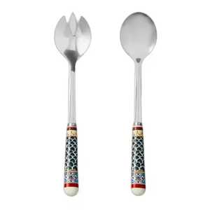 Stainless Steel Metal Salad <b>Server</b> With Polished Resin Amber Handles Large Serving Spoon And Fork Set For Gourmet Charioteer - Product Image 2