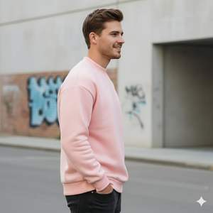 Sweat-shirt à col rond 100 % coton molletonné, épaules tombantes, streetwear décontracté d'hiver, pull doux avec intérieur brossé, OEM Private Label - Product Image 4