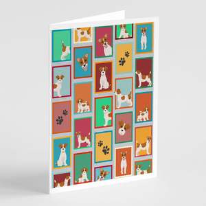 Whimsical A7 Tamaño 5x7 Jack Russell Terrier Tarjetas de felicitación Paquete de 8 Lotes rojos y blancos Tarjetas de notas en blanco con sobres - Product Image 1