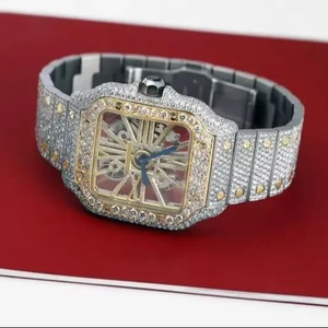 Relojes Automáticos con Esfera Tipo Vison Skelton en Tono Dorado con Acero Inoxidable y Esfera Cuadrada en Tono Plateado con Diamante Moissanite - Product Image 4