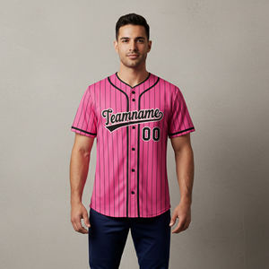 Camiseta de béisbol OEM/ODM 100% poliéster, personalizada, a rayas de dos tonos, para hombre, transpirable, con botones. - Product Image 1