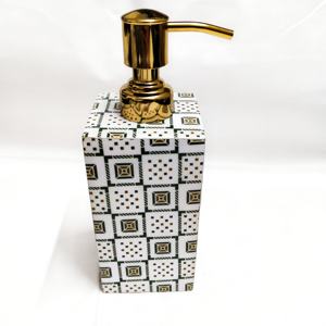 Distributeur de savon en émail de résine carrée bleu-blanc de luxe Bouteille rechargeable de haute qualité pour hôtel hôpital école-Porte-savon liquide - Product Image 4