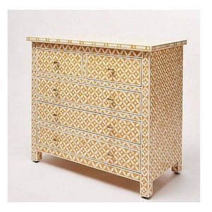 Mueble de tocador de 4 cajones con incrustaciones de hueso de rayas blancas de alta calidad para sala de estar, Hotel o salón, precio al por mayor - Product Image 5