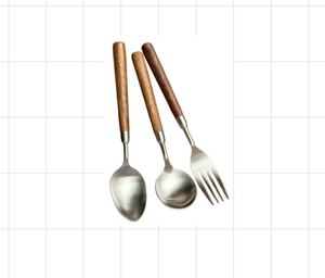 Ensemble de couverts en acier inoxydable avec manche en noyer, cuillère à dessert moderne, fourchette, cuillère à soupe, couverts de table pour la maison et les restaurants - Product Image 1