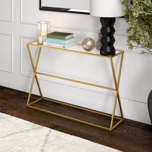 <b>Compact</b> Metal Console Table With Glass Top Stylish Accent Furniture For Modern Hallway Decoration - Product Image 2