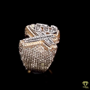 Premium 2X Moissanite Diamond <b>Ring</b> For <b>Men</b> Gold Finish Iced Out Hip Hop Jewelry Luxury Party Accessory - Product Image 2