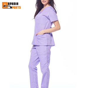 Conjunto de Uniforme Médico DAPHNIA SPORTS para Mujer, Color Morado, Cuello en V, Manga Corta, Tela de Algodón y Poliéster, Traje de Enfermera - Product Image 5