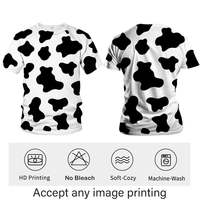 Kaos Unisex Hitam Putih Motif Sapi Lengan Pendek O-Neck Kasual Regular Fit Rajutan Katun 100% Bernapas di Bagian Depan Gaya Hewan