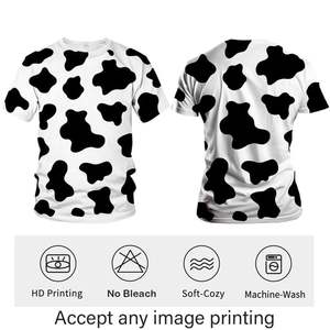Men's Black White Cow Print Short Sleeve O-Neck Casual T-Shirt Regular Fit <b>Knitted</b> Cotton 100% Print <b>Pattern</b> <b>Animal</b> Style - Product Image 4