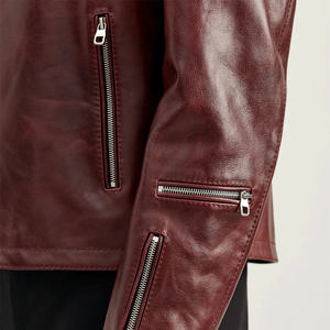 Chaqueta de Motociclista de Cuero para Hombre, Cuello Camisero, Cierre de Cremallera, Corte Ajustado, Largo Regular - Product Image 4
