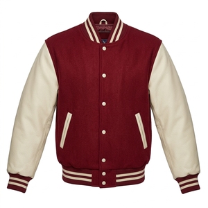 Veste universitaire homme noire et marron à blocs de couleur, manches en Spandex/Polyester, col rabattable, boutons recouverts, manteau d'automne à séchage rapide - Product Image 1