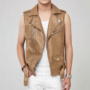 <b>Brown</b> Color Men Biker Style Genuine Cowhide Leather <b>Vest</b> Belted Waist Breathable Sample & customization Available - Product Image 1