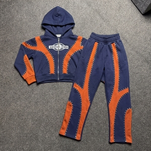 Ensemble de survêtement Y2K personnalisé avec sweat à capuche zippé et pantalon de jogging, orné de strass, style streetwear, unisexe, vert et jaune - Product Image 3