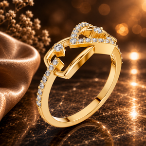 Élégante bague en or jaune avec motif chevron serti de diamants |   Bague géométrique moderne pavée pour femme, cadeau de bijoux - Product Image 1