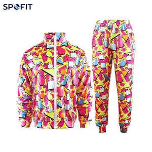 SPOFIT Geometric Print Tracksuit Full <b>Zip</b> Jacket And Pants Set Unisex Streetwear Spring Casual Wear Quick Dry Polyester Material - Product Image 1