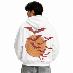 Sudaderas con capucha blancas personalizadas al por mayor para hombre, estilo oversize, gruesas, estilo streetwear, con logo gráfico rojo impreso. - Product Image 4