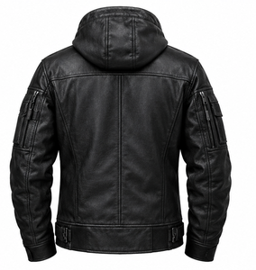 Veste en cuir à capuche pour homme avec fermeture éclair - Product Image 6
