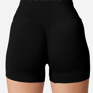 Compression gym shorts black seamless ribbed <b>booty</b> shorts workout high waisted women athletic shorts yoga - Product Image 3