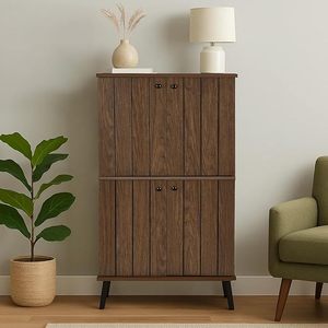 Zapatero de 4 Puertas, Zapatero de Madera Independiente, Organizador de Almacenamiento Cerrado para Entrada, Pasillo, Color Nogal - Product Image 1