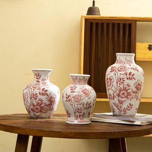 Jarrón de Cerámica con Tapa, Estilo Chino Tradicional, Decorativo, de Porcelana, con Diseño Floral de Rosas Rojas - Product Image 5
