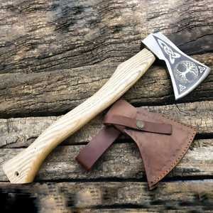 Handmade Industrial Grade Carbon Steel <b>Axe</b> <b>wood</b> Handle Survival Leather Hatchet Forged Artisan <b>Axe</b> - Product Image 4