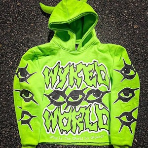 Sweat-shirt à capuche oversize pour homme Wyked World, noir, en coton French Terry, streetwear, logo imprimé au dos, vêtements d'automne - Product Image 4