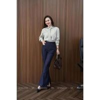 Q742 High-Waist Flare Jeans für Damen, Dunkelblaue Skinny-Fit Denim-Hose, Atmungsaktiv, Gewaschen, für Büro und Freizeit